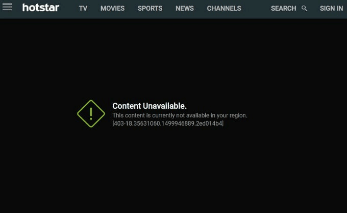 hotstar content is not availabe in your region