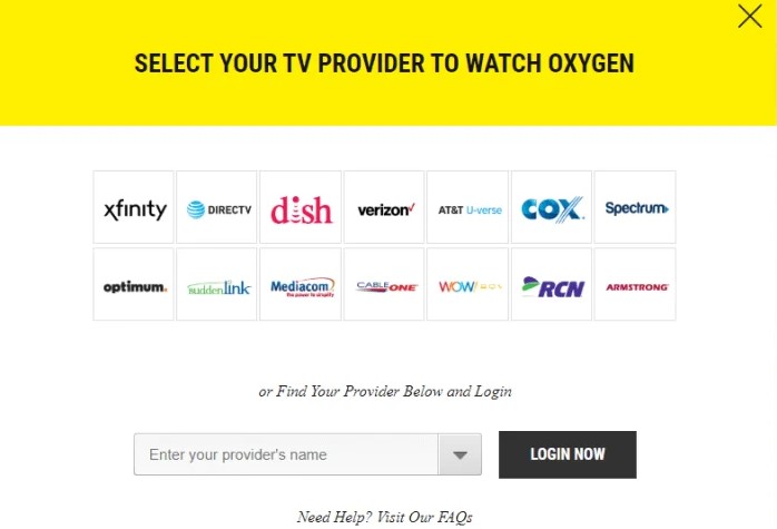 oxygen tv providers